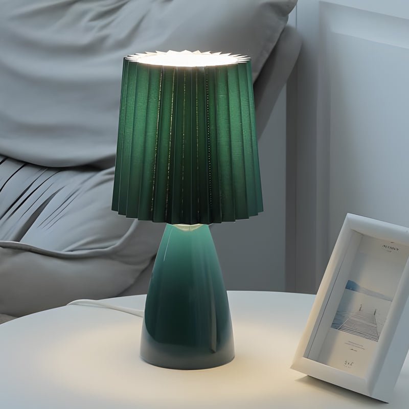 12'' Pleated Fabrics - Tafellamp met Glasbasis en USB, Dimbaar met 1 Lichtpunt