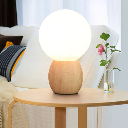 HoutOrb - Sfeervolle Nachtkastlamp met Houten Voetstuk