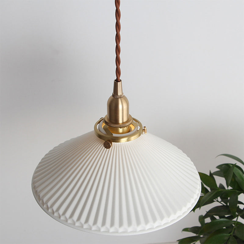 RibbelWit - Keramische Hanglamp met Geribbelde Kap