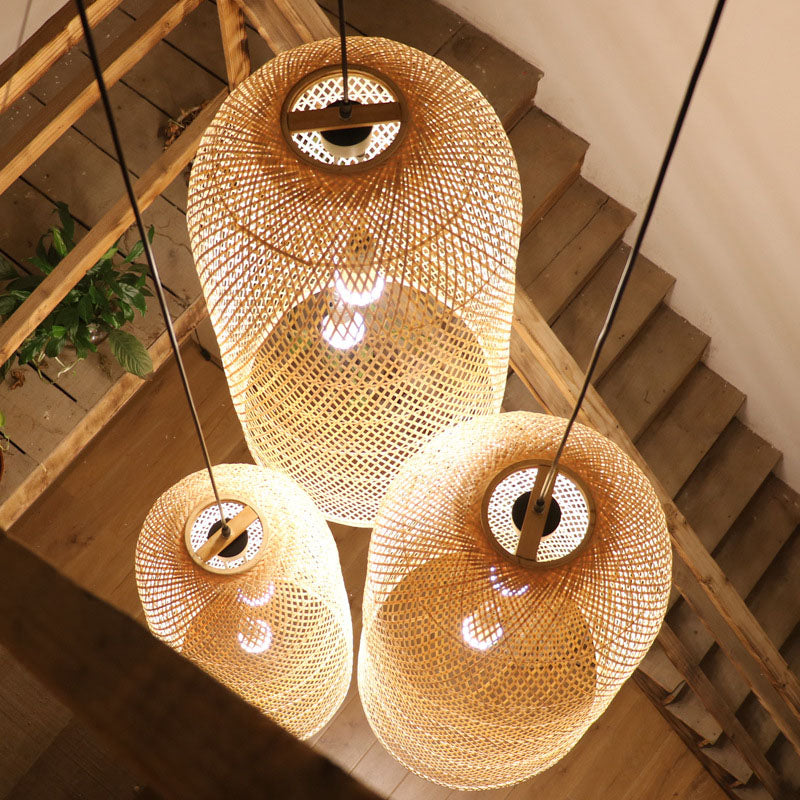 BambooFlair - Aziatische Houten Hanglamp met Twee Lichtpunten