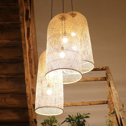 BambooFlair - Aziatische Houten Hanglamp met Twee Lichtpunten