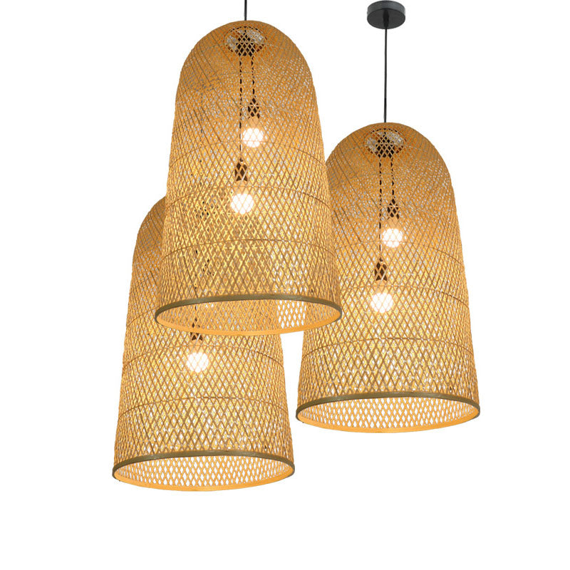 BambooFlair - Aziatische Houten Hanglamp met Twee Lichtpunten