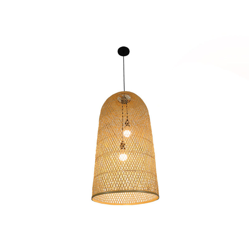 BambooFlair - Aziatische Houten Hanglamp met Twee Lichtpunten