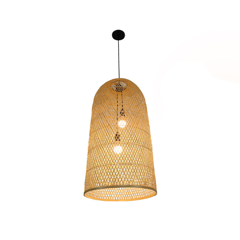 BambooFlair - Aziatische Houten Hanglamp met Twee Lichtpunten