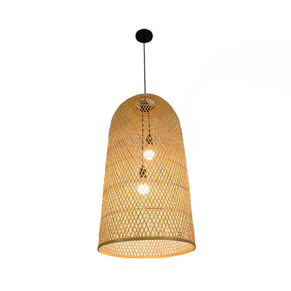 BambooFlair - Aziatische Houten Hanglamp met Twee Lichtpunten