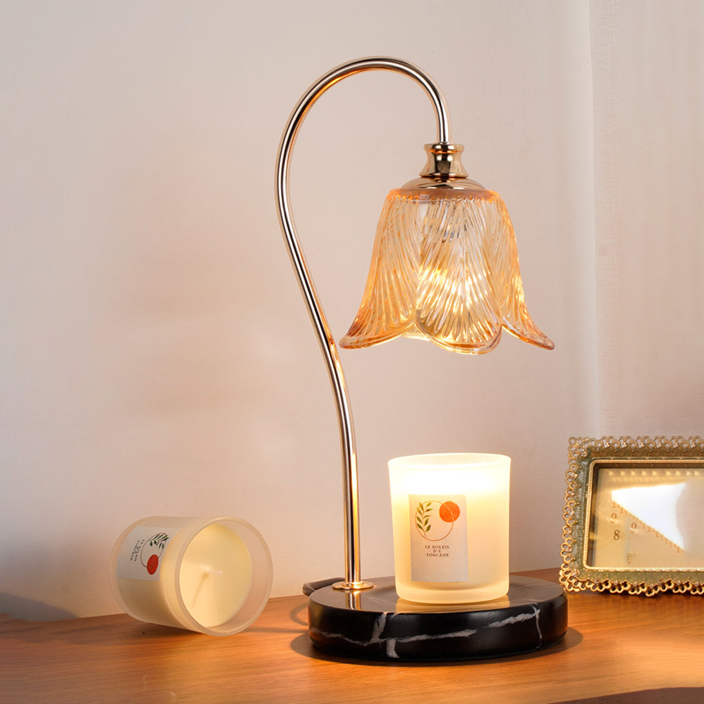 CandleGlow - Elegante Kaarsverwarmer Tafellamp met Glazen Kap