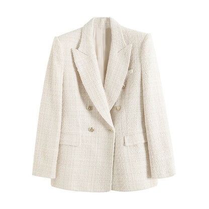 Quinley - Tweed Blazer met Dubbelrijig Design