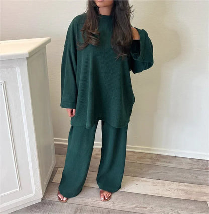 Embla - Oversized geribbelde trui en broek set