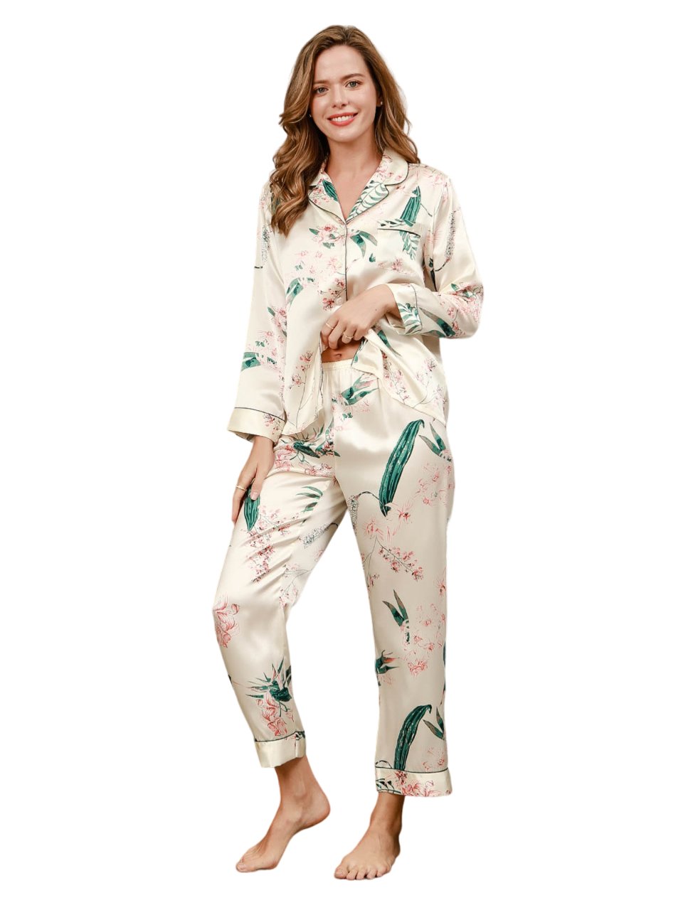 Aurora - Luxe Zijde Pyjama Set met Print