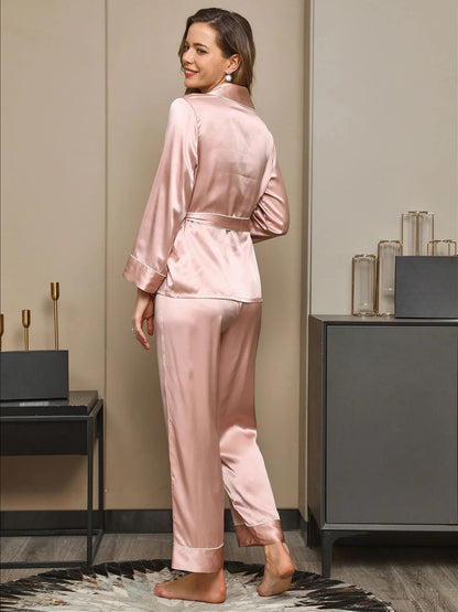 Celeste - Zijde Pyjama Set met Ceintuur: Luxe en Elegantie