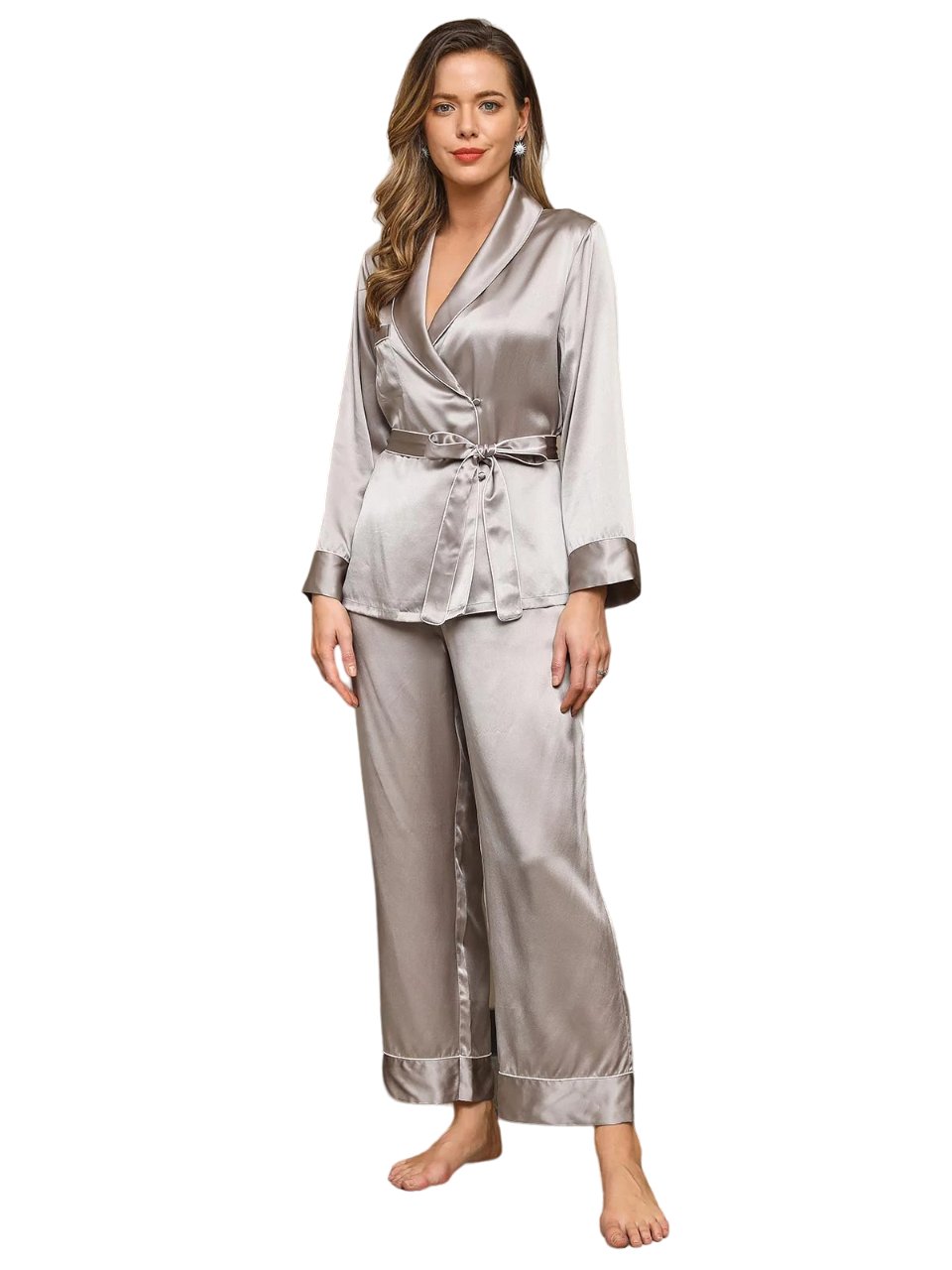 Celeste - Zijde Pyjama Set met Ceintuur: Luxe en Elegantie