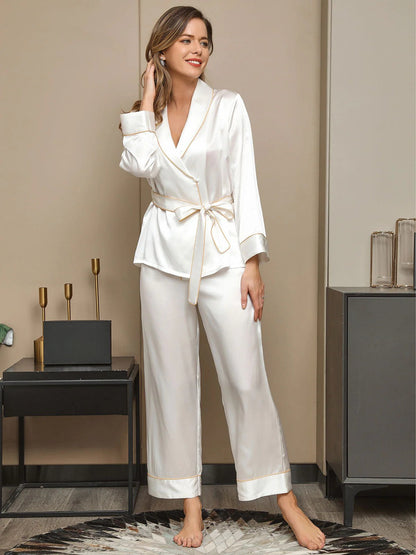 Celeste - Zijde Pyjama Set met Ceintuur: Luxe en Elegantie