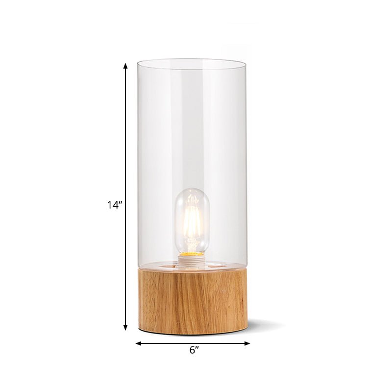 CylindraWood - Elegante Cilindernachttafellamp met Houten Basis