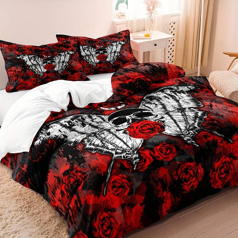 GothicRose - Stoere Skull Roos Dekbedovertrek Beddengoed Set