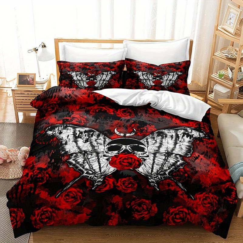 GothicRose - Stoere Skull Roos Dekbedovertrek Beddengoed Set