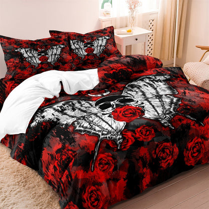 GothicRose - Stoere Skull Roos Dekbedovertrek Beddengoed Set