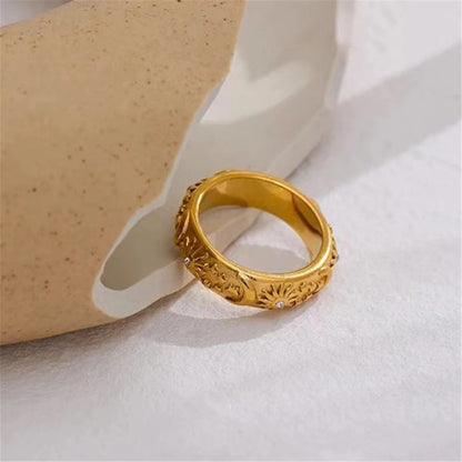 SterrenGoud - Vintage 18K Gouden Ring met Zon, Ster en Maan